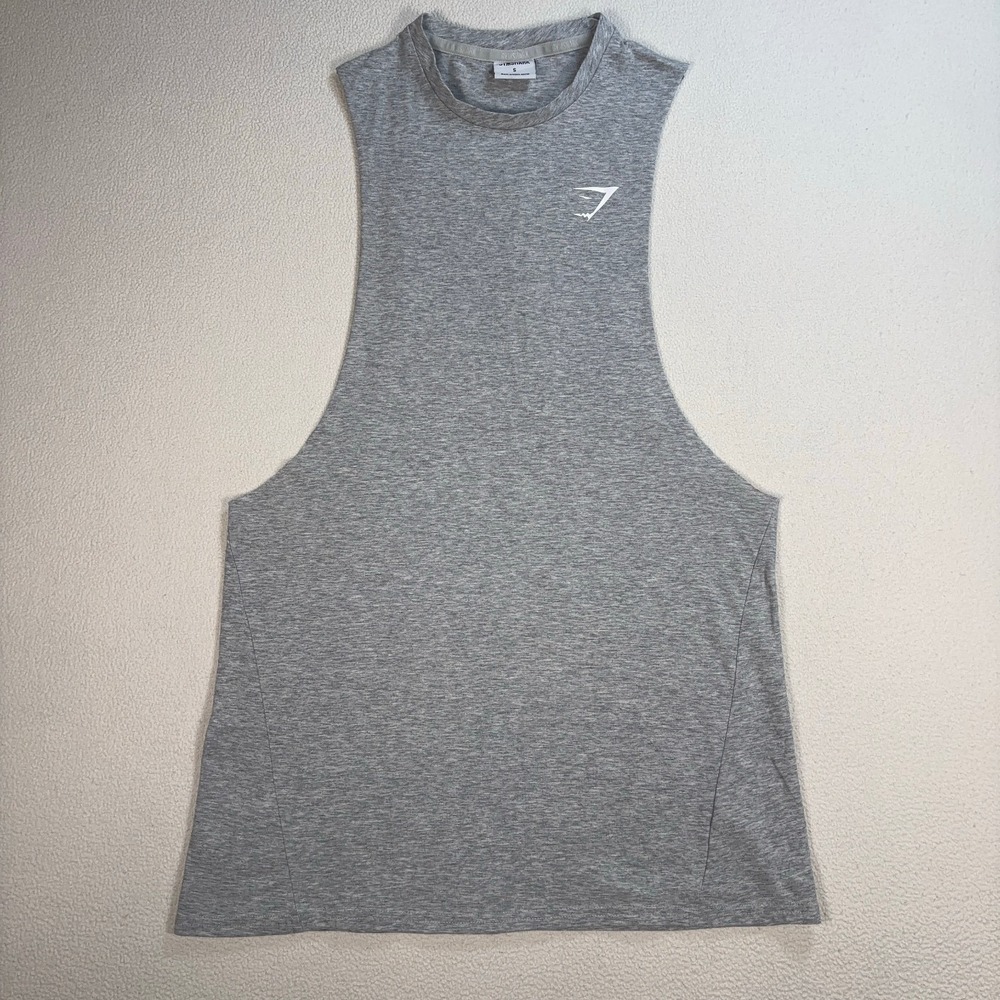Gymshark Critical Drop Arm Tank Top Men's S Gray Slim Fit Stretch Logo Gym A1A2R